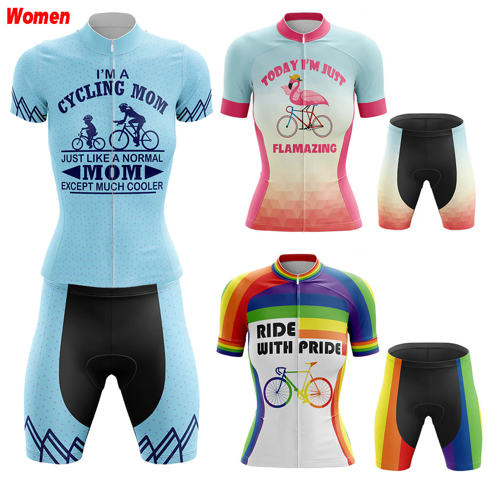 Mountain Biking Outfits Women - Ride With Pride โพลีเอสเตอร์ขี่จักรยานเสื้อผ้าชุดเจอร์ซีย์สตรีกางเกงขาสั้นจักรยาน Man Mtb