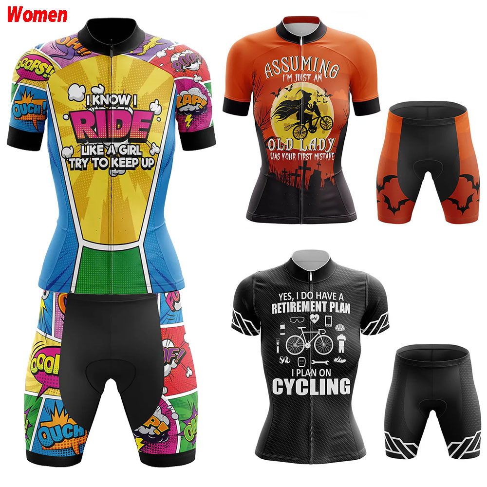 Mountain Biking Outfits Women - Like A Girl การ์ตูนโพลีเอสเตอร์ขี่จักรยานเสื้อผ้าชุดเจอร์ซีย์ผู้หญิงกางเกงขาสั้นจักรยาน Man Mtb