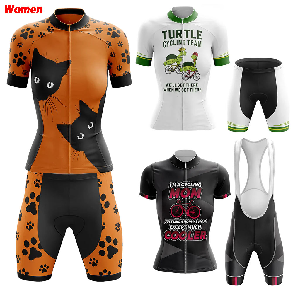 Mountain Biking Outfits Women - Peek A Boo Cat โพลีเอสเตอร์ขี่จักรยานเสื้อผ้าชุดเจอร์ซีย์สตรีกางเกงขาสั้นจักรยาน Man